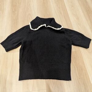 & Other Stories Black Wool Blend Big Collar Sweater Short Sleeve Shirt Size L